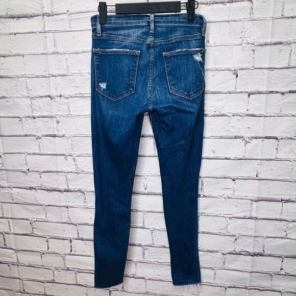 Frame Womens Blue Denim Raw Hem Hilltop Le High Skinny Jeans Medium Wash Size 24 - Picture 6 of 10